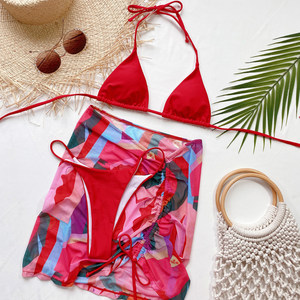 Mesh Skirt Swimsuit Women Triangle Micro Bikini Set High Cut Swimwear