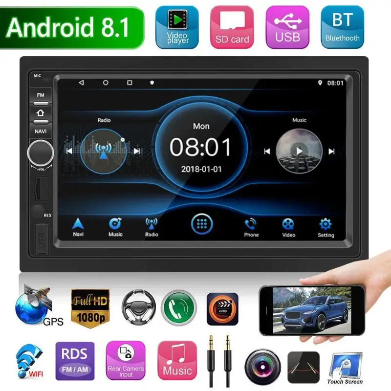7 inch Quad core Car Stereo Audio Radio GPS BT 4.0 WIFI MP5 Player Head Unit Mirror Link Dual Control Android System 8.1
7 inch Quad core Car Stereo Audio Radio GPS BT 4.0 WIFI MP5 Player Head Unit Mirror Link Dual Control Android System 8.1