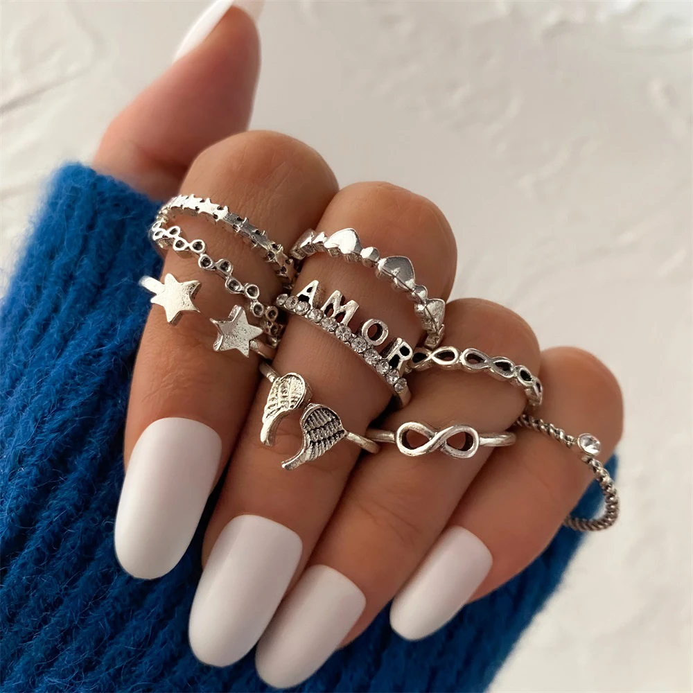 Фото Модные серебряные кольца IFMIA в стиле панк с крылом и бесконечной петлей для