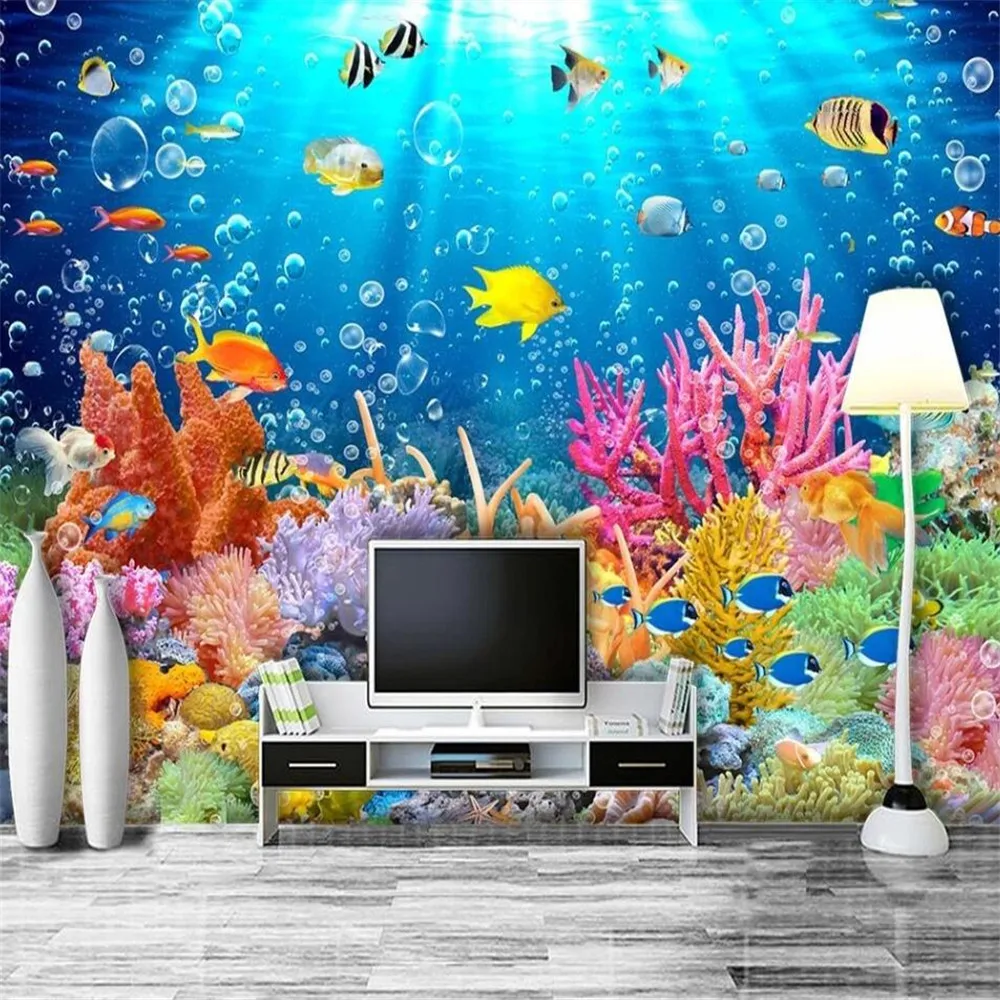 

Milofi custom 3D wallpaper mural 3D three-dimensional underwater world dolphin living room bedroom background wall decoration
