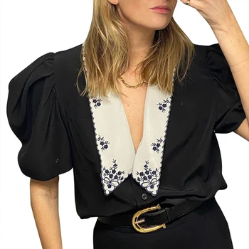 ADYCE 2020 Summer New Ladies Elegant Shirt Top Fashion Printing Puff Sleeve Turn Down Collar Office Women Blouses Female Casual