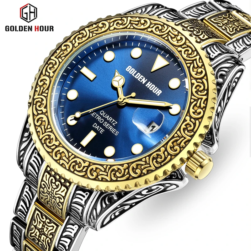 

Men Watch GOLDENHOUR Fashion Luxury Mens Analog Quartz Watches Stainless Steel Waterproof Date Wrist Watch Relogio Masculino