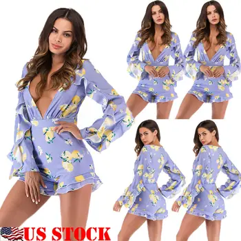 Hirigin Casual Short Romper Jumpsuit Leotard Deep V-neck Long Sleeve Ruffles Top Women Lady Stretch Blouse
Hirigin Casual Short Romper Jumpsuit Leotard Deep V-neck Long Sleeve Ruffles Top Women Lady Stretch Blouse