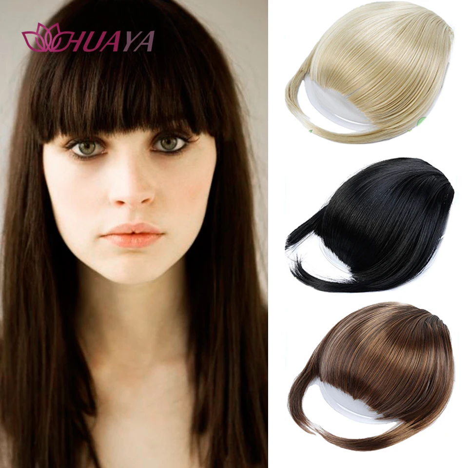 HUAYA Women Fake Bangs Synthetic Blunt Straight Hair Natural Front Fringe Extensions Clip | Шиньоны и парики