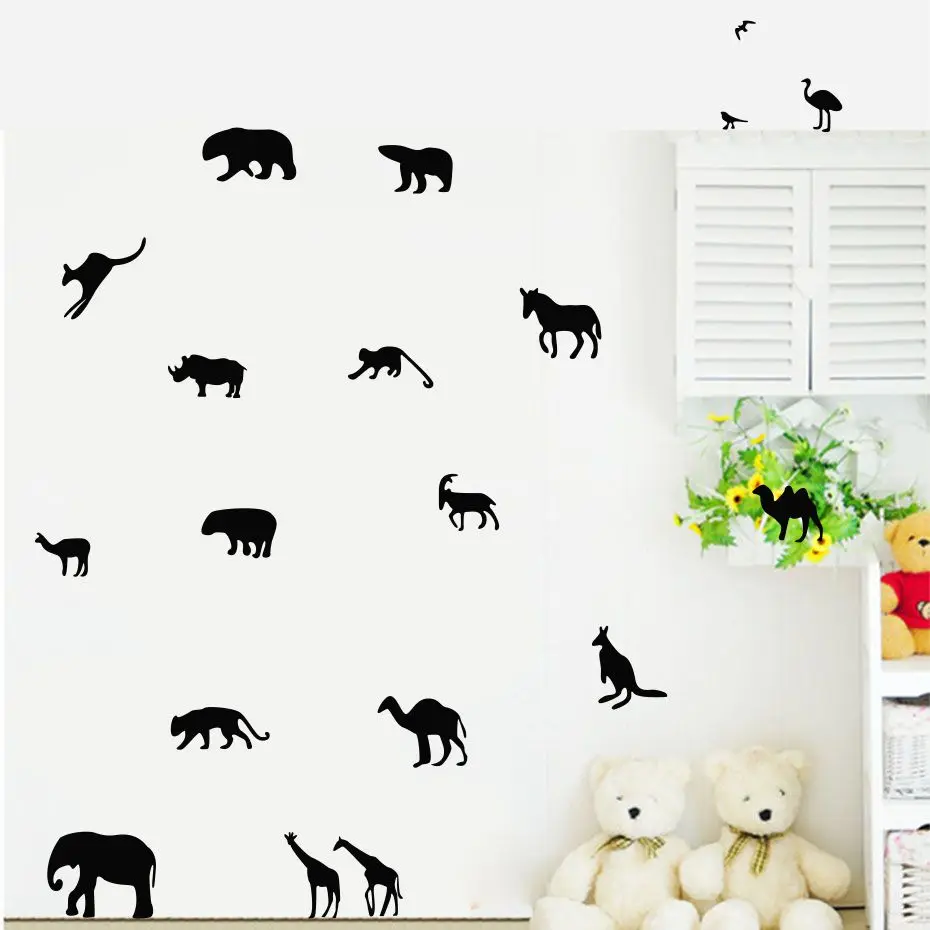 Art Cat Dog & Woodland Animals Wall Stickers DIY Vinyls Elephant Bear Horse Decal for Kids Baby Room Door Home Decor Wallpaper (1)