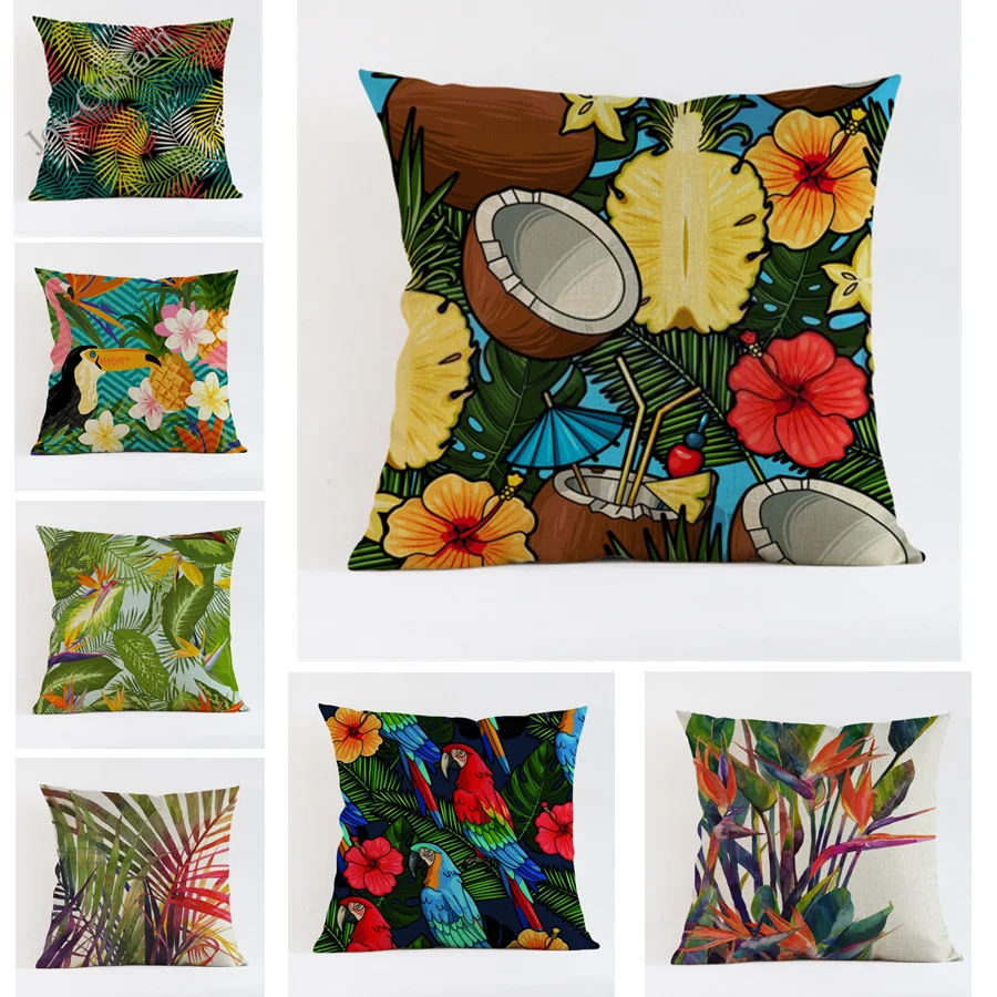 Фото Fashion High Quality Cotton Linen Tropical plant Flowers Bird Grass Decorative Throw Pillows Case Cushion Cover Sofa Home Decor | Дом и сад