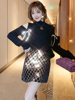 Bright silk strapless diamond bow sweater + sequined diamond skirt suit women's 2020 autumn new
Bright silk strapless diamond bow sweater + sequined diamond skirt suit women's 2020 autumn new