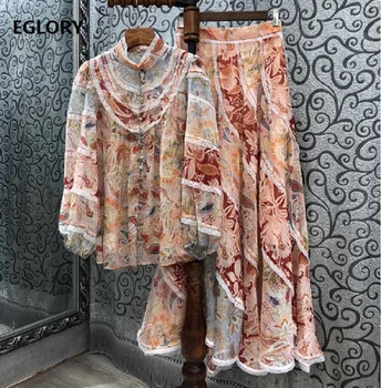Floor Length Skirt Suits 2020 Autumn Fashion Set Women Lace Patchwork Long Sleeve Tops Shirt+Vintage Print Floor Maxi Skirt Set 
Floor Length Skirt Suits 2020 Autumn Fashion Set Women Lace Patchwork Long Sleeve Tops Shirt+Vintage Print Floor Maxi Skirt Set
