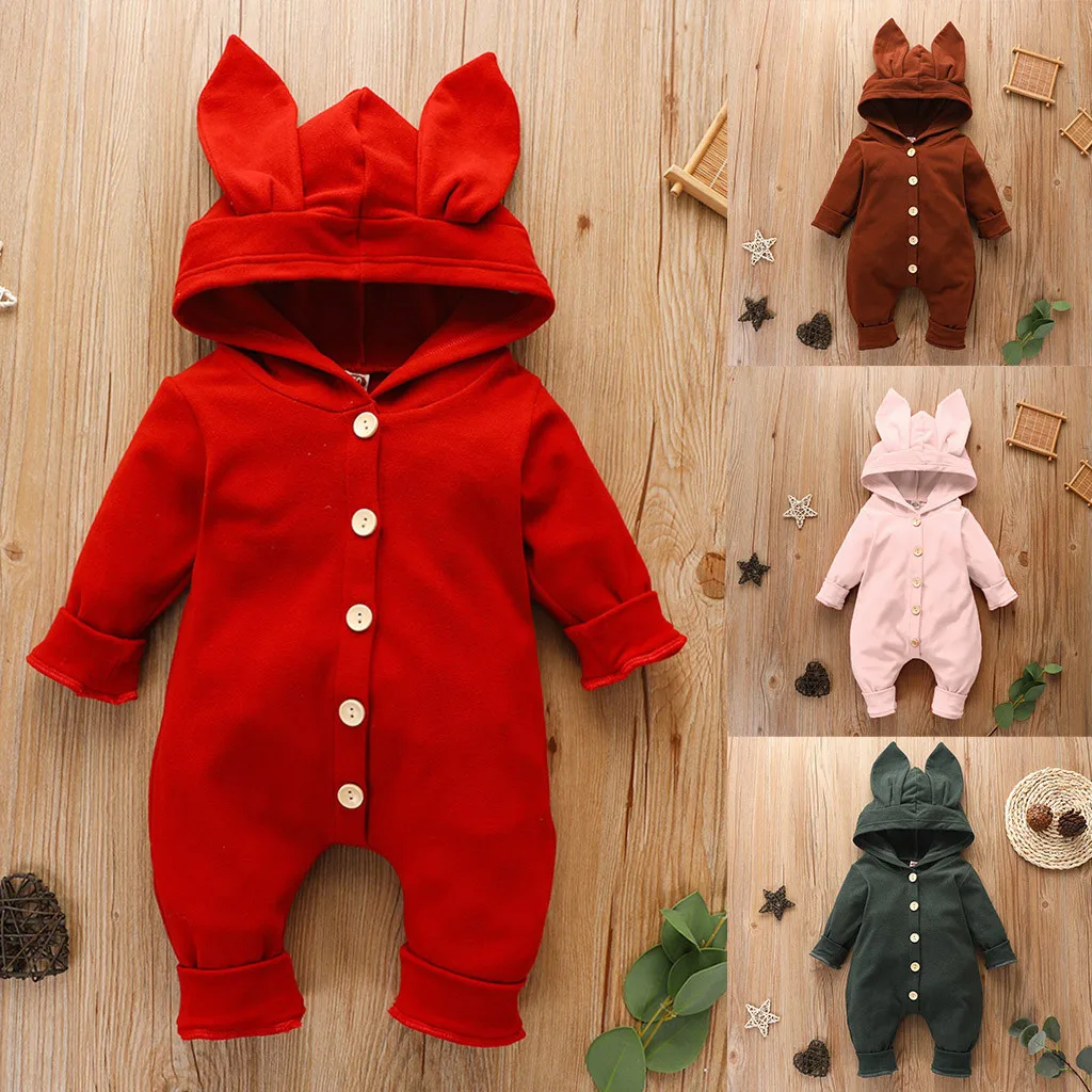 

Cute solid color baby romper with rabbit ears Newborn Infant Baby Girls Boys Rabbite Ear Solid Jumpsuit Soft Romper Clothes Y4