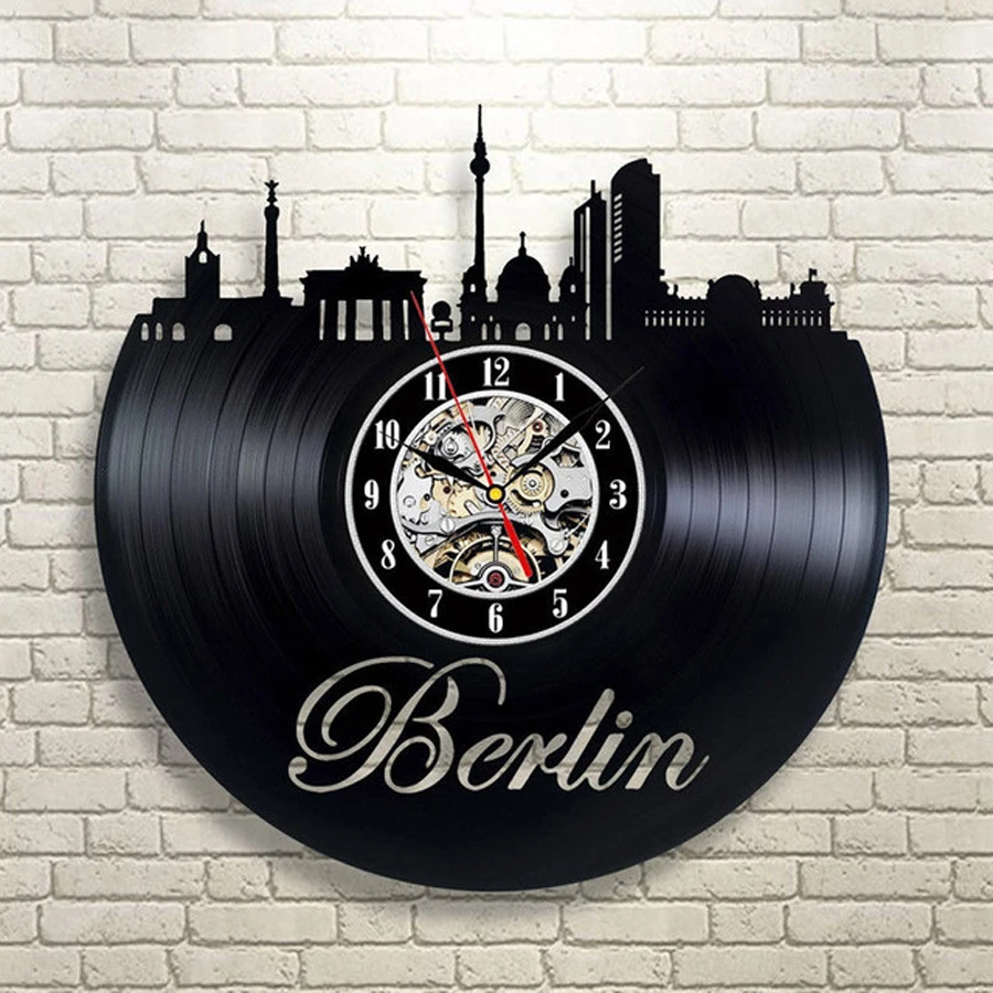 

Vinyl Wall Clock Modern Design Living Room Decoration Berlin City Theme 3D Stickers Hanging Clocks Wall Watch Home Decor Silent