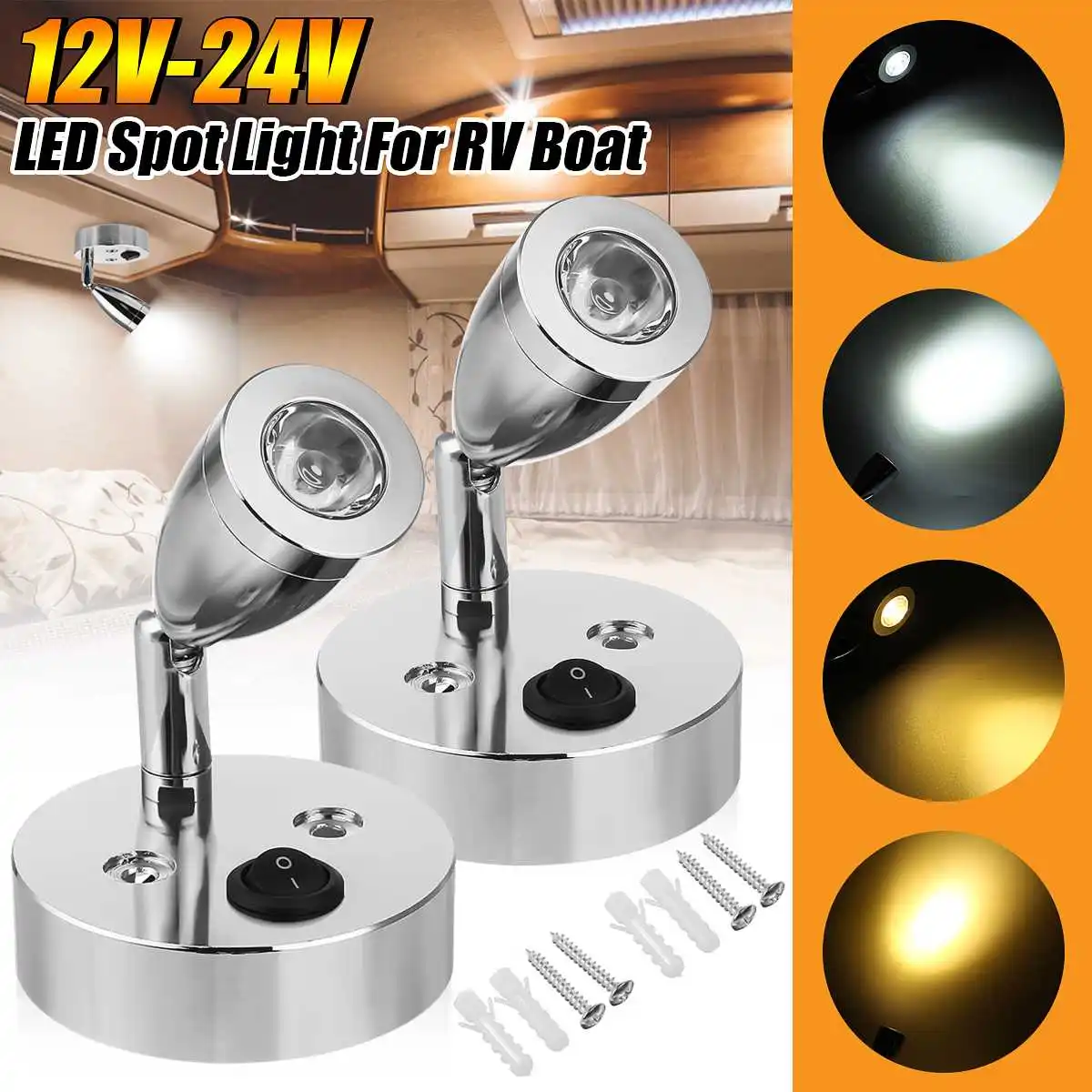 12V 24V LED Spotlight 1.5W Reading Spot Lamp Wall Lamp Ceiling Downlight For RV Caravan Motorhome Bedroom Hotel
12V 24V LED Spotlight 1.5W Reading Spot Lamp Wall Lamp Ceiling Downlight For RV Caravan Motorhome Bedroom Hotel
