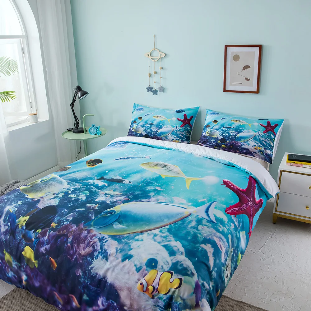 WUJIE Qcean World Pattern Duvet Cover Set with Pillowcase 3D Printed Twin/Full/Queen/King Size Comforter Bed Bedding | Дом и сад