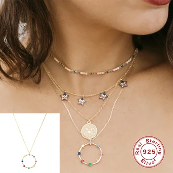 S925 Sterling Silver Collares Sparkling Rainbow Zircon Pendant Chain Necklaces For Girls Woman lovers' Engagement Party Collares 
S925 Sterling Silver Collares Sparkling Rainbow Zircon Pendant Chain Necklaces For Girls Woman lovers' Engagement Party Collares