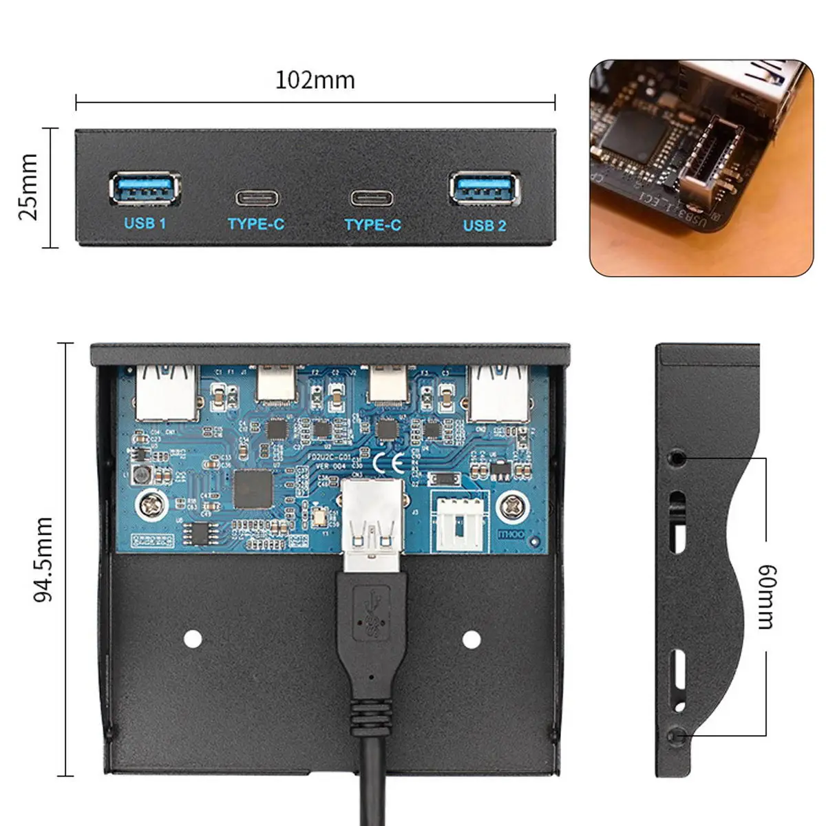 USB 3.1 Front Panel Header to USB-C & USB 3.0 HUB 4 Ports Front Panel Motherboard Cable for 3.5" Floppy Bay
USB 3.1 Front Panel Header to USB-C & USB 3.0 HUB 4 Ports Front Panel Motherboard Cable for 3.5" Floppy Bay