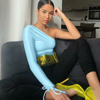 Shestyle Drawstring One Sleeve Solid T Shirt Women Slope Neck Bodycon Sexy One Shoulder 2020 New Arrivals Autumn Crop Tops
Shestyle Drawstring One Sleeve Solid T Shirt Women Slope Neck Bodycon Sexy One Shoulder 2020 New Arrivals Autumn Crop Tops