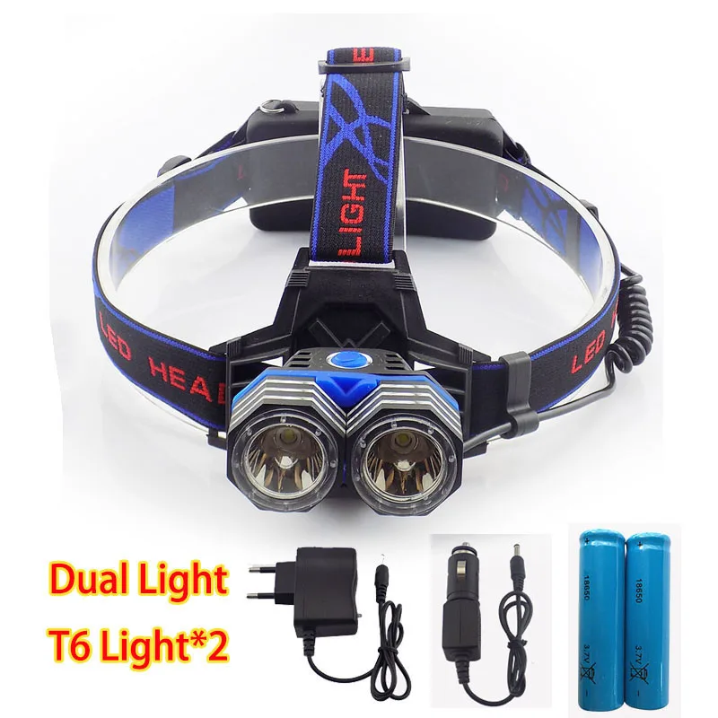 Dual T6 LED Headlamp Headlight high Powerful flashlight Bright Head Light Lamp Torch linterna frontal For Outdoor Hiking Camping
Dual T6 LED Headlamp Headlight high Powerful flashlight Bright Head Light Lamp Torch linterna frontal For Outdoor Hiking Camping