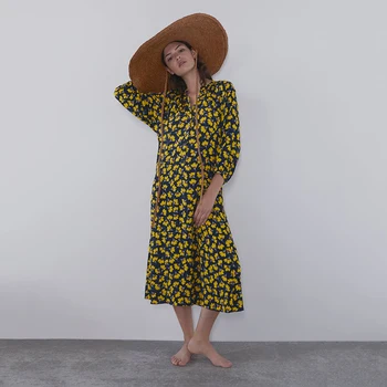 2019 Autumn New ZA Women's Dress Fashion Yellow Print V-neck Long Sleeve Loose Casual Bohemian Travel Party Dress Hot Sales
2019 Autumn New ZA Women's Dress Fashion Yellow Print V-neck Long Sleeve Loose Casual Bohemian Travel Party Dress Hot Sales