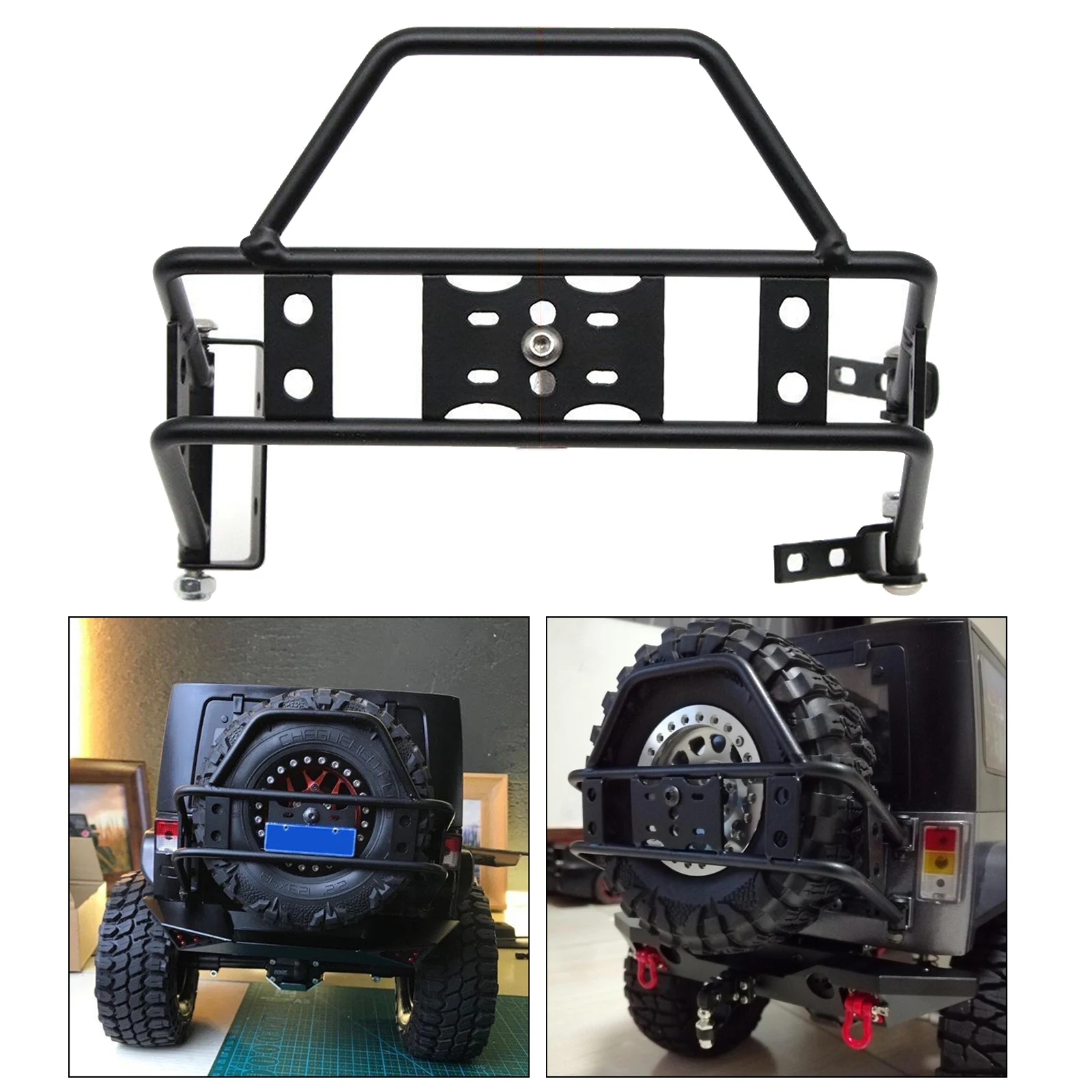 Alloy Metal Rear Bumper Bull Bar With Spare Tire Carrier Shackles For RC Rock Crawler 1/10 TRX4 SCX10 90046 90047 Wrangler Jeep Alloy Metal Rear Bumper Bull Bar With Spare Tire Carrier Shackles For RC Rock Crawler 1/10 TRX4 SCX10 90046 90047 Wrangler Jeep