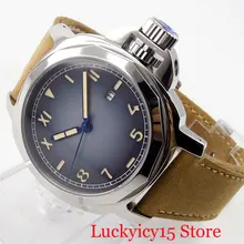 PARNIS 44mm Mechanische Mannen Horloge Grijs Nologo Dial Gepolijst Datum Functie Beschermde Kroon(China)