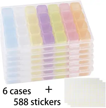 6 Pack 28 Grids Plastic Craft Organizer Case Diamond Storage Box with 588 Pieces Stickers Art Rhinestones, Diamond Embroidery 
6 Pack 28 Grids Plastic Craft Organizer Case Diamond Storage Box with 588 Pieces Stickers Art Rhinestones, Diamond Embroidery