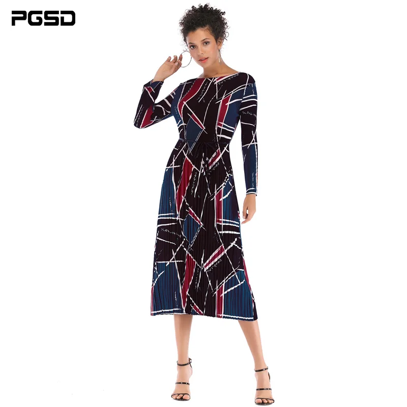 PGSD 2020 Spring Autumn Fashion Women Clothes Geometric Printed Frenulum O-Neck Long-Sleeved Slim Fold Chiffon Dress Female 
PGSD 2020 Spring Autumn Fashion Women Clothes Geometric Printed Frenulum O-Neck Long-Sleeved Slim Fold Chiffon Dress Female