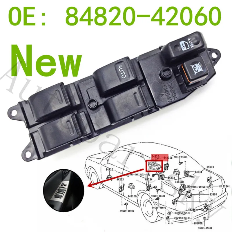 84820-42060 High Quality Door Power Window Switch Front Left For Toyota RAV4 1998-2000 OE: 84820-12340 8482012340 8482042060
84820-42060 High Quality Door Power Window Switch Front Left For Toyota RAV4 1998-2000 OE: 84820-12340 8482012340 8482042060
