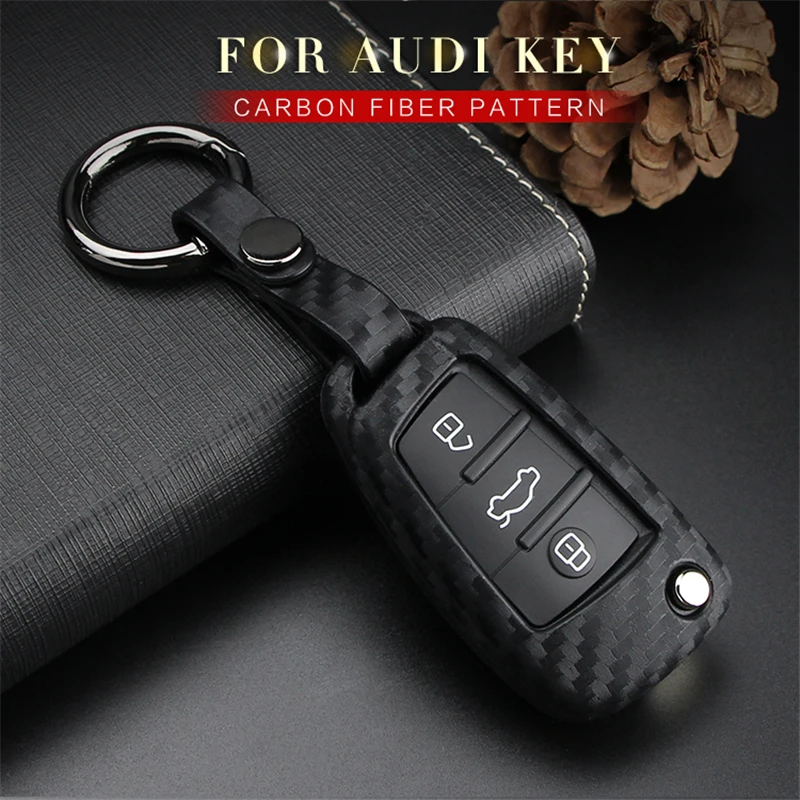 Carbon Fiber Pattern Car Key Case Holder For Audi A3 A4 A1 A2 A5 Q3 Q5 Q7 R8 TT A6L A4L S6 Keychain Keyring Soft Shell Cover | Автомобили