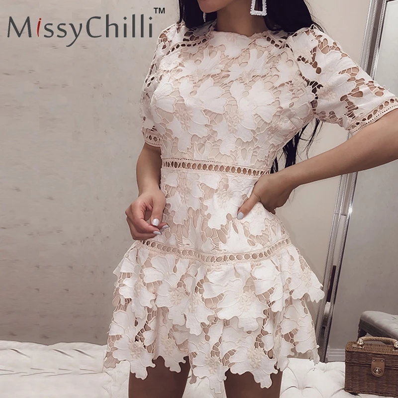 MissyChilli Hollow out white lace dress Women floral short sleeve bodycon sexy club dress Female autumn elegant party dress mini
MissyChilli Hollow out white lace dress Women floral short sleeve bodycon sexy club dress Female autumn elegant party dress mini