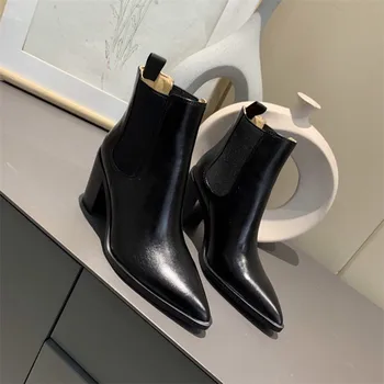 Pointed Toe Slim Boots Women Slip On Shoes Woman 2020 Thick High Heels Luxury Brand Runway Short Boots Real Leather Chelsea Boot
Pointed Toe Slim Boots Women Slip On Shoes Woman 2020 Thick High Heels Luxury Brand Runway Short Boots Real Leather Chelsea Boot