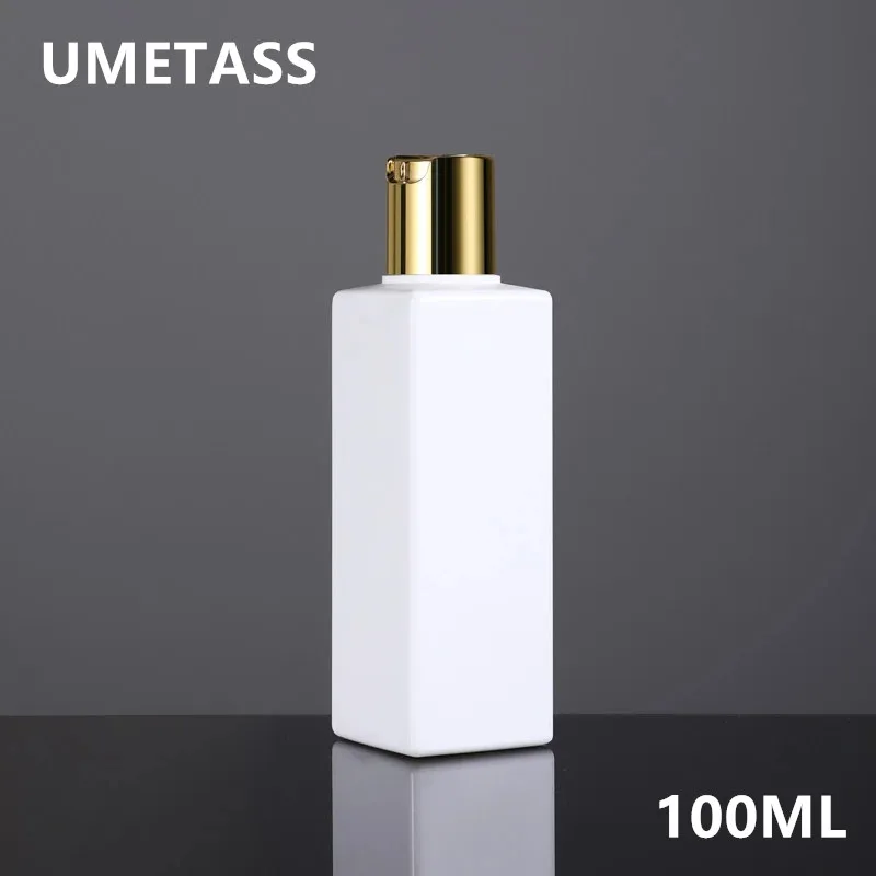 Пустая пластиковая бутылка UMETASS 100 мл с золотой дисковой крышкой квадратный