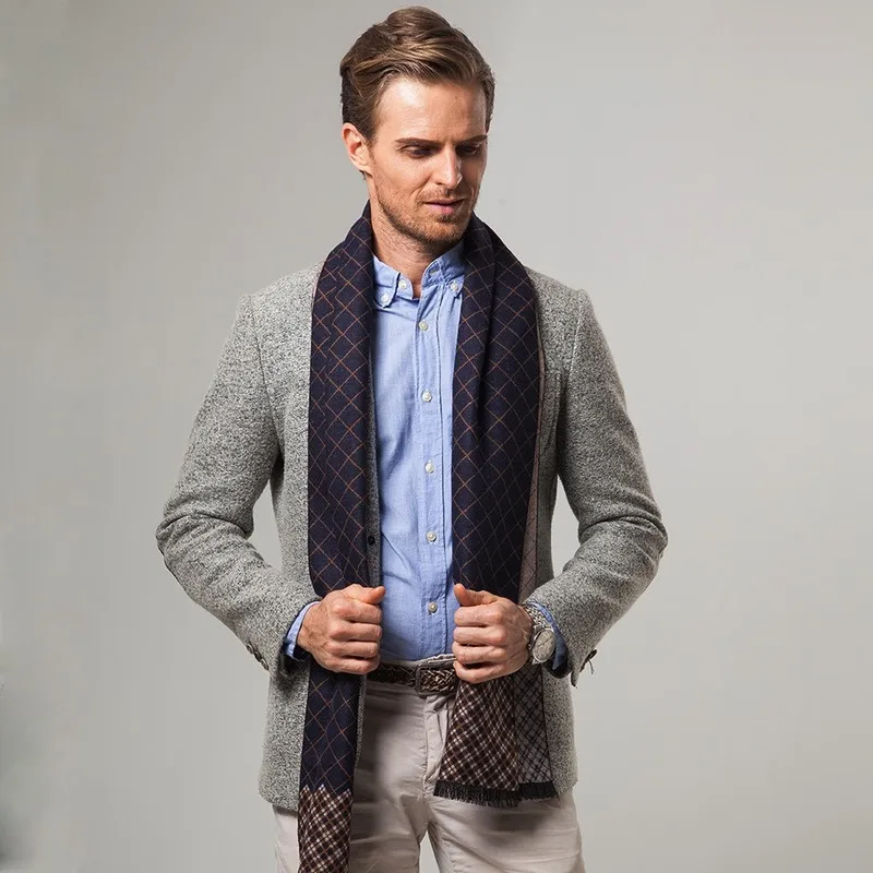 2019 Новый бренд зимний мужской Клетчатый кашемировый шарф теплый модный |