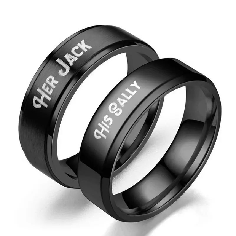 Fashion Black Rings Couple Lovers' His Sally Her Jack Stainless Steel Romantic Love Ring for Women Men Lover Gifts anillo
Fashion Black Rings Couple Lovers' His Sally Her Jack Stainless Steel Romantic Love Ring for Women Men Lover Gifts anillo
