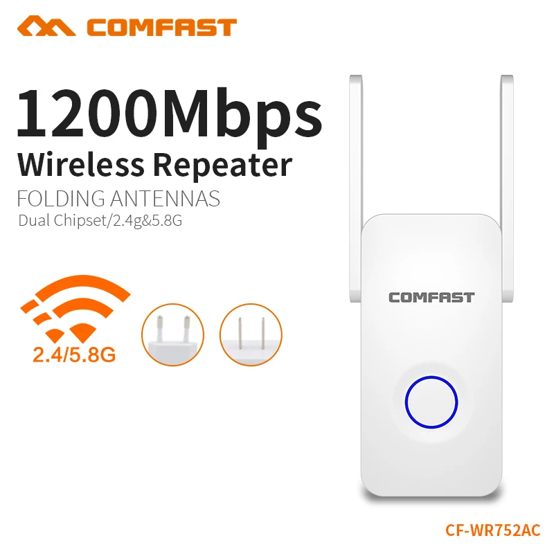 COMFAST 1200Mbps Wifi Extender Repeater Mini Wifi Router 5Ghz 867Mbps + 2.4Ghz 300Mbps Access Point EU US Plug CF-WR752AC
COMFAST 1200Mbps Wifi Extender Repeater Mini Wifi Router 5Ghz 867Mbps + 2.4Ghz 300Mbps Access Point EU US Plug CF-WR752AC