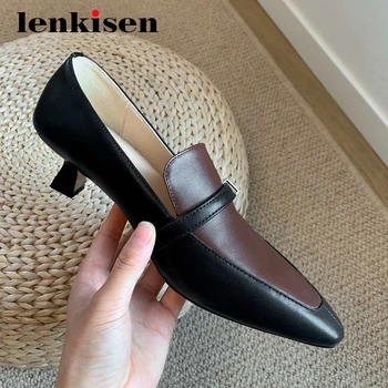 Lenkisen full grain leather mixed colors metal fasteners small square toe med strange heel slip on daily wear women pumps L1f5
Lenkisen full grain leather mixed colors metal fasteners small square toe med strange heel slip on daily wear women pumps L1f5