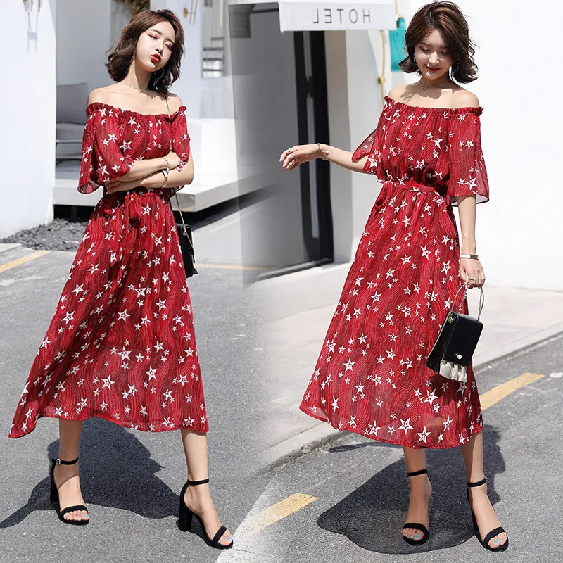 Korean-style New Style Horizontal Neck off-Shoulder Qmilch Floral Dress Summer Wear for Women Waist Hugging Red Printed Five-poi
Korean-style New Style Horizontal Neck off-Shoulder Qmilch Floral Dress Summer Wear for Women Waist Hugging Red Printed Five-poi