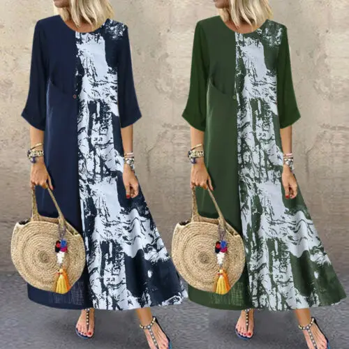 Для женщин длинный кафтан платье Boho Maxi платье-туника Повседневное Пляжное