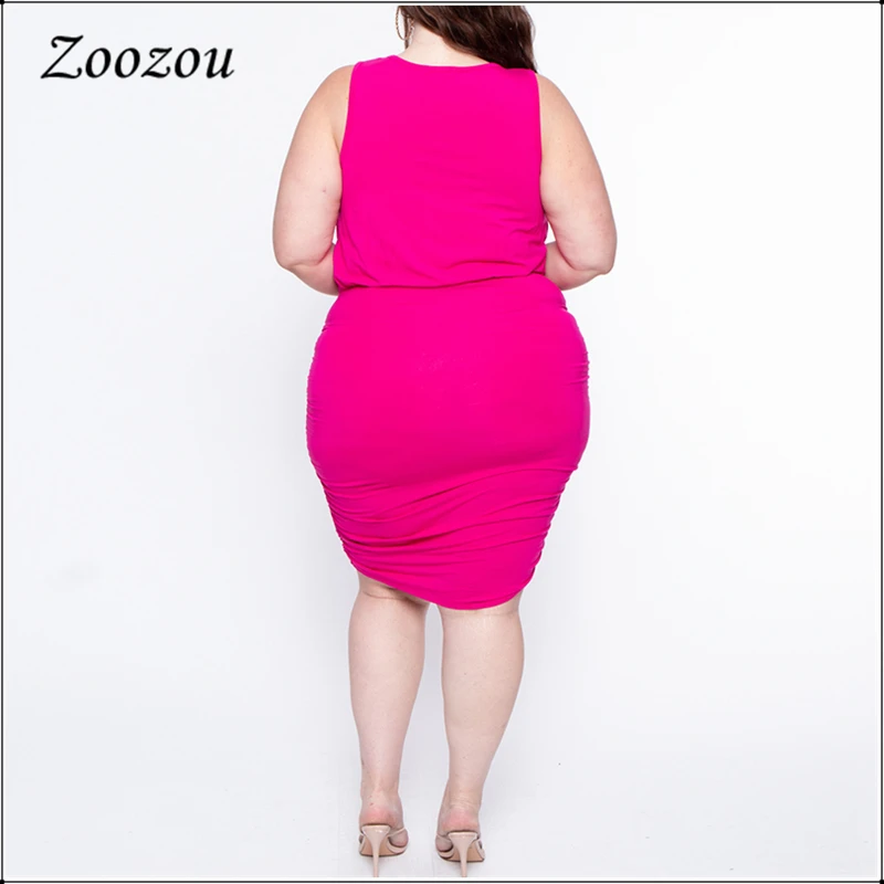 New Women Pleated Sleeveless Dress Twist Asymmetrical Hem Black Tank Top Dress Plus Size 4XL Knee Length Stretch Dress Custom