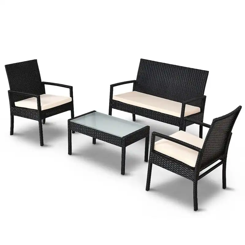 rattan garden furniture set 4 piece chairs sofa table outdoor patio set