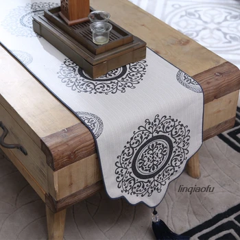 

Modern cotton and linen Zen table flag Classical dining table TV cabinet coffee table cloth bed flag Table runner