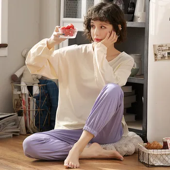 Women's pajamas set 2020 spring and autumn thin long-sleeved solid color cotton cute home service suit round neck comfortable
Women's pajamas set 2020 spring and autumn thin long-sleeved solid color cotton cute home service suit round neck comfortable