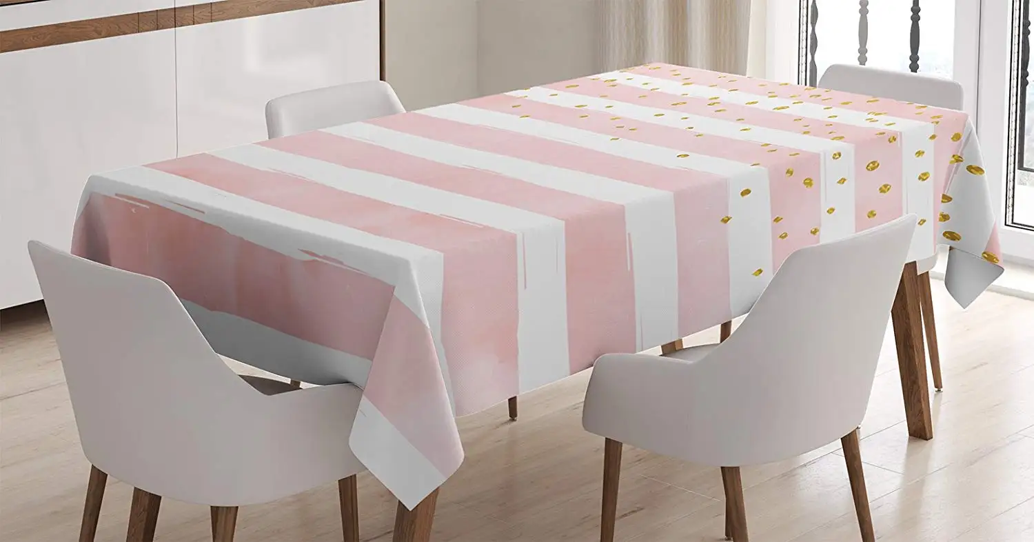 Фото Modern Tablecloth Striped Pattern in Pastel Colors with Vivid Colored Dots Shabby Art Print Dining Room Kitchen Table Cover | Дом и сад