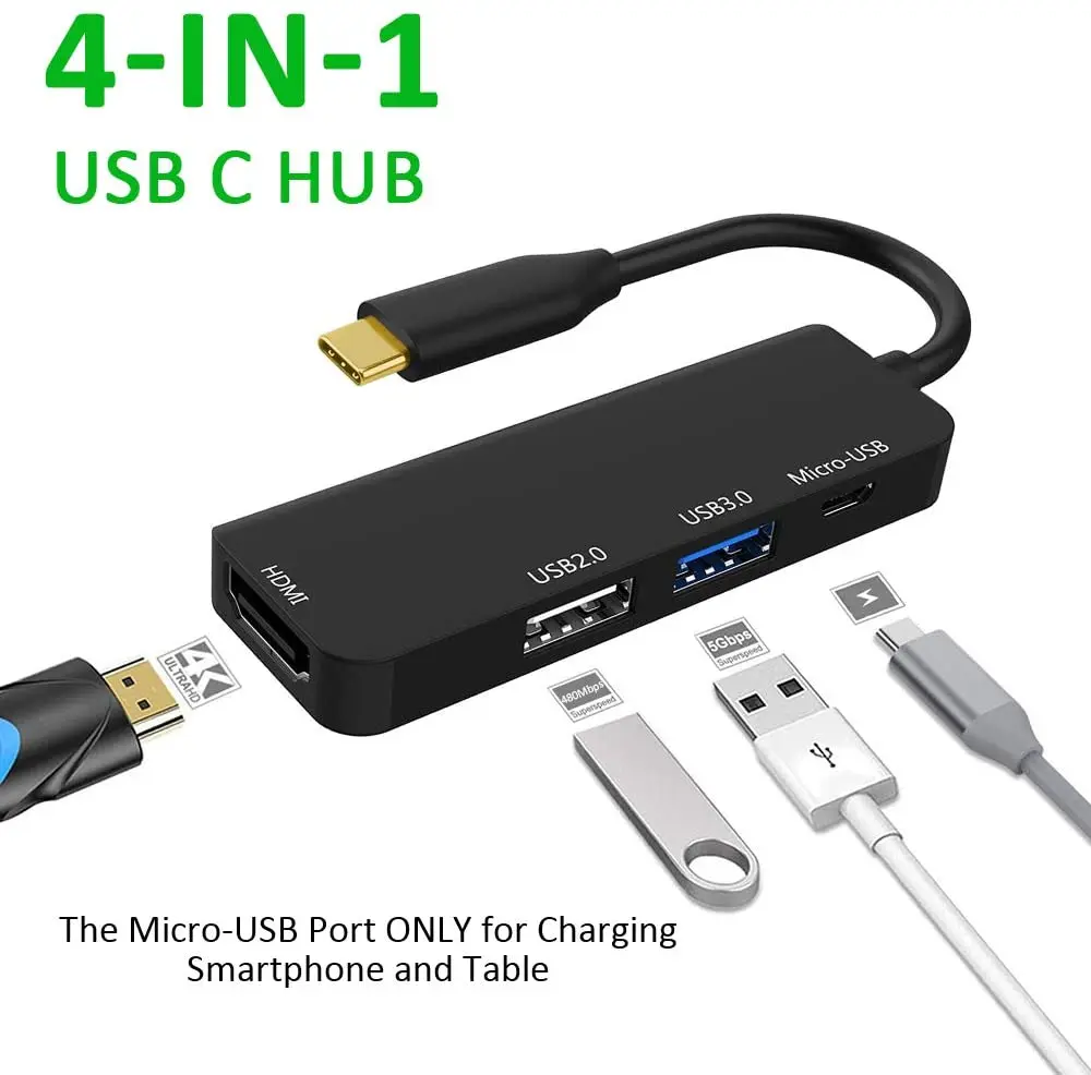 Для MacBook Pro Samsung Galaxy S8 Huawei P20 USB C HUB Type to 4K HDMI Hub 3 0 USB2.0 адаптер Micro зарядный порт|Кабели