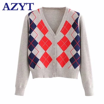 AZYT Argyle Knitted Sweater Women's Cardigan Jacket 2020 Vintage Loose V Neck Female Cardigan Harajuku BF Casual Sweater Coat
AZYT Argyle Knitted Sweater Women's Cardigan Jacket 2020 Vintage Loose V Neck Female Cardigan Harajuku BF Casual Sweater Coat