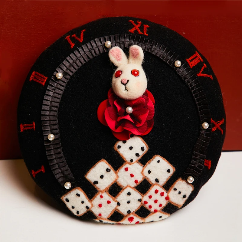 Women’s Hat Handmade Wool Felt Creative Dice Pattern Beret Novelty Rabbit Pearl Halloween Vintage Fashion Artist Hats Winter
Women’s Hat Handmade Wool Felt Creative Dice Pattern Beret Novelty Rabbit Pearl Halloween Vintage Fashion Artist Hats Winter