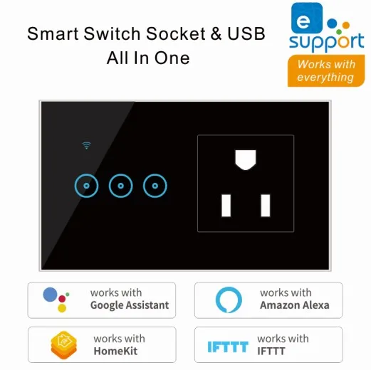 2 In 1 Wall Smart Switch Socket Tempered Glass Touching Button Wall Smart Light Controlling Panel Ewelink APP Controlling
2 In 1 Wall Smart Switch Socket Tempered Glass Touching Button Wall Smart Light Controlling Panel Ewelink APP Controlling