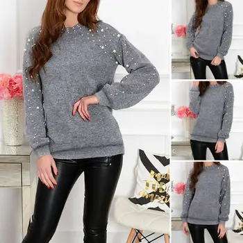 Women Knitted Sweaters Fashion Casual Korean Style Turtleneck Long Sleeve Solid Gray Loose Pullover Jumper With Pearls 
Women Knitted Sweaters Fashion Casual Korean Style Turtleneck Long Sleeve Solid Gray Loose Pullover Jumper With Pearls