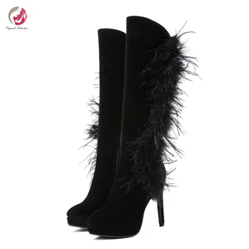 Original Intention Sexy Feather Black Knee High Boots Woman Pointed Toe High Platform Stiletto High Heels Charm Winter Shoes
Original Intention Sexy Feather Black Knee High Boots Woman Pointed Toe High Platform Stiletto High Heels Charm Winter Shoes