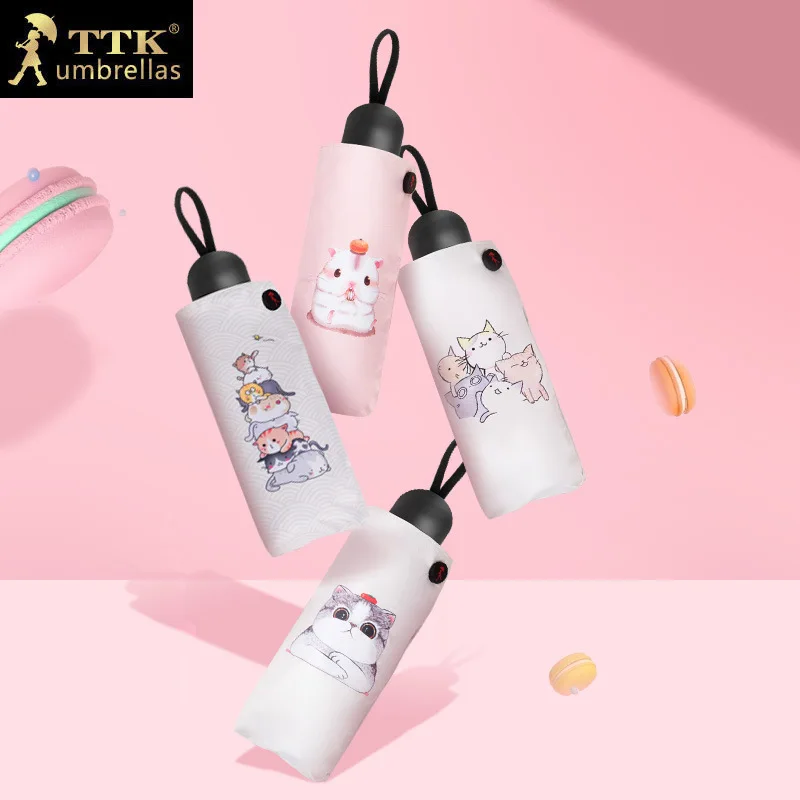 TTK кошки мини зонт от солнца женское черное покрытие солнцезащитный бренд