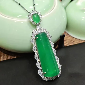 

Natural Emperor Green Ice Chalcedony Pendant S925 Silver Inlaid Green Chalcedony Sweater Chain Pendant Ladies Fashion Jewelry Wh