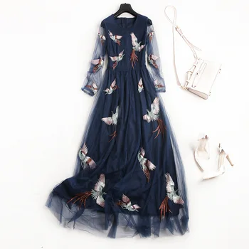 2020 Europe Spring Fashion New Women's O Neck Perspective Long Sleeves Birds Embroidery High Waist Party Maxi Mesh Dress
2020 Europe Spring Fashion New Women's O Neck Perspective Long Sleeves Birds Embroidery High Waist Party Maxi Mesh Dress